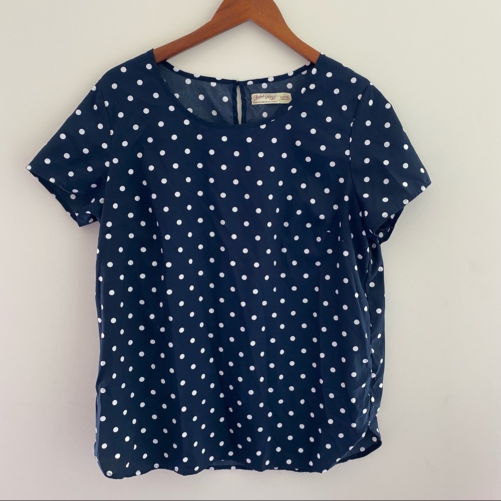 Faded glory, size large, 100% polyester, navy blue, polka dots
